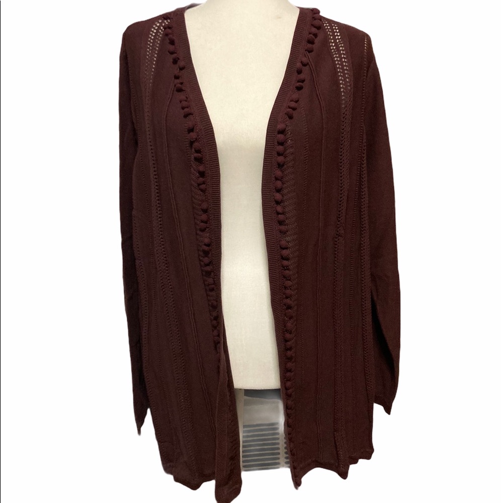 Ulla Popken European Designer Open Front Plum Burgundy Cardig…